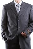 Men’s Single Breasted 3 Button Gray Pinstripe Super 150′s Wool Feel Dress Suit