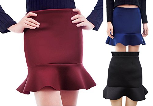 【ARINCO】 スリム 効果 フレア スカート レディース おしゃれ アイテム レッド ブルー ブラック サイズ XS S M L XL XXL