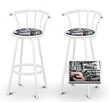 2 Dale Earnhardt Sr. Nascar #3 Specialty / Custom White Barstools with Backrest Set 2 Dale Earnhardt Sr. Nascar #3 Specialty / Custom White Barstools with Backrest Set