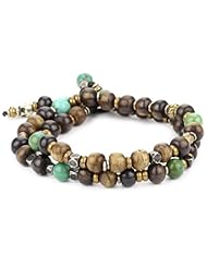M.Cohen Handmade Designs Double Wrap Brown Yak Bone and Turquoise-Color Bead Bracelet
