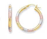 14K Tri-Color Gold Hoop Earrings - 1.0