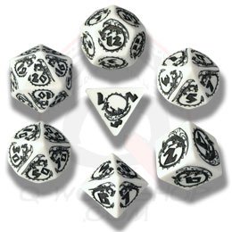 Cover image : Q-Workshop Polyhedral 7-Die Set: Carved Dragon Dice Set (White and Black)
