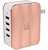 LAX Gadgets SmartPower 4 (30W 4-Port USB Wall Charger) Multi-Port USB Charger with Foldable Plug for iPhone 6s / 6 / 6 Plus, iPad Air 2, Galaxy S6, Note 5 and More (Rose Gold)