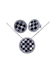 Nickel Free Sterling Silver Pendant & Earring Sets Round Checkered CZ Set