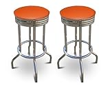 2 Orange Vinyl Specialty / Custom Barstools Set