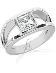 0.75 Ct Princess Cut Split Band Square Diamond Bezel Set Fashion Right Hand Ring