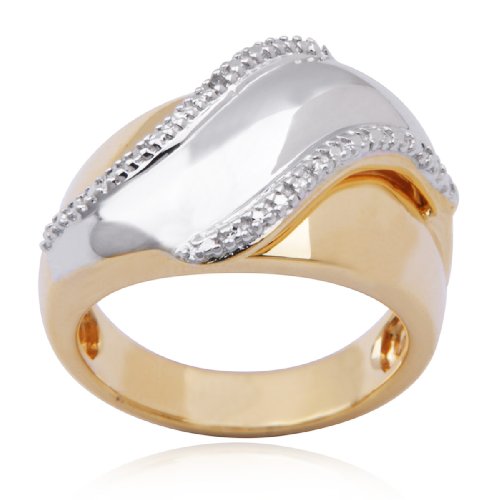 18k Yellow Gold Plated Sterling Silver Diamond-Accent Wave Ring, Size 7