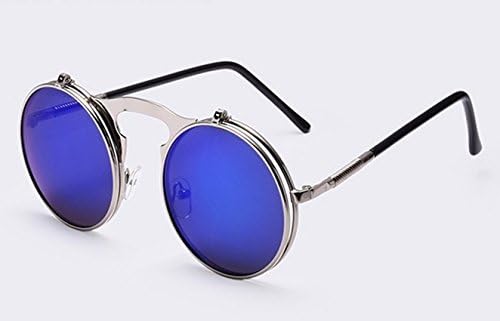 VINTAGE STEAMPUNK Sunglasses round Designer steam punk Metal OCULOS de sol women COATING SUNGLASSES Men Retro CIRCLE SUN GLASSES, Blue