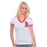 Los Angeles Angels of Anaheim Women's Melange V-neck Ringer T-Shirt with Swarovski Crystals by Majestic Threads