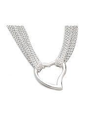 MMA Silver - 17 inch 4 Strand/Polished 25mm Open Heart Center Necklace