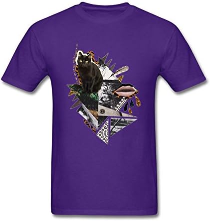ol2yeb Men's Cat Collage Stickers T-shirt Purple XXL
