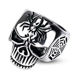 10.5MM High Polished Stainless Steel Biker Ring with Spider Web Skull Design