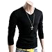 Doublju Mens Casual Single Color V neck T-shirt BLACK Asian 2XL (056D)