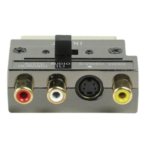 GOLD PLATED SCART ADAPTOR - 21p scart plug to 3x RCA/S-VHS with switch in/out