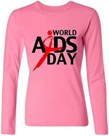 Mengtt Women's HIV Aids Awareness Long Sleeve Cotton T Shirt