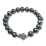Enhanced Black 8-9mm AA Cultured Pearl Bracelet w. Platinum Overlay CAREFREE Sterling Silver Rose Clasp 7" (L1S3R2)