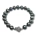 Enhanced Black 8-9mm AA Cultured Pearl Bracelet w. Platinum Overlay CAREFREE Sterling Silver Rose Clasp 7" (L1S3R2)