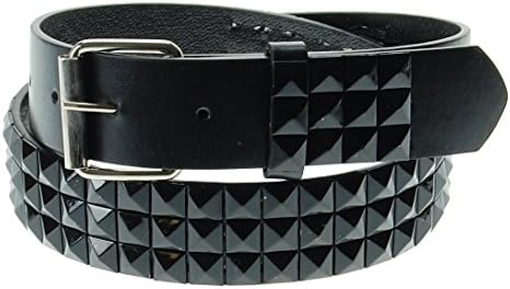 Q Collection Faux Leather Pyramid Studded Belt - Cool Designer Belt for Men and Women - Quality Construction, Trendy Design - Solid Black , Medium