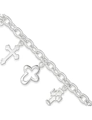 Sterling Silver 6mm Multi-Cross Dangle Bracelet