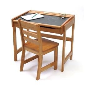 Lipper International Child's Desk With Chalkboard Top and Chair - Pecan by Lipper