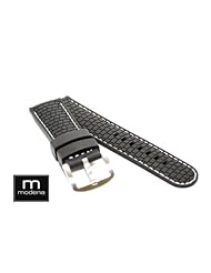 22mm Brick Pattern MODENA Rubber watch band w/ White Stitching