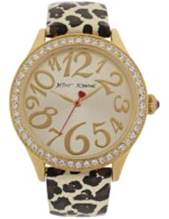 Betsey Johnson Womens BJ00131-10 Analog Metallic Leopard Printed Strap Watch