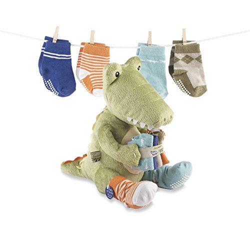 Baby Aspen Toy and Baby Socks Gift Set, Croc in Socks Plush, Green