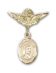 Gold Filled Baby Badge with St. Elizabeth of Hungary Charm and Angel w/Wings Badge Pin