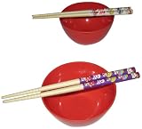 Kids Chopsticks and Rice Bowl Set - RED