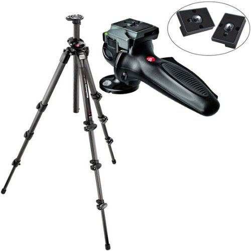 Manfrotto 055CXPRO4 Carbon Fiber 4-Section Tripod Legs with 327RC2 Light Grip Head + 2 Bonus Replacement Quick Release Plates for the RC2 Rapid Connect Adapter