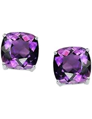 Tommaso Design (tm) 7mm Cushion Cut Genuine Amethyst Earring Studs in 14 kt White Gold