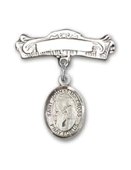 Sterling Silver Baby Badge with St. John of the Cross Charm and Arched Polished Badge Pin