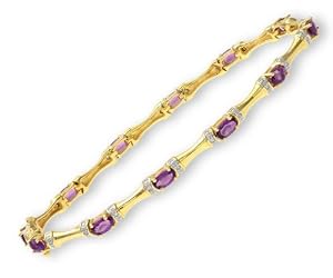Bracelet - PBC2132 - Pulsera de mujer de oro amarillo (9k) con 36 diamantes y amatistas, 18 cm