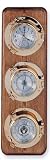 Clock, Barometer & Thermometer Brass Porthole Weather Station on Oak Wood Base