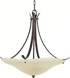 Murray Feiss F2046 3GBZ Morningside Three-Light Uplight Chandelier in Grecian Bronze and Cream Snow Glass