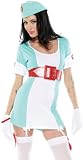 Sexy Womens Outfit Vintage Pin Up Naughty Nurse Costume Green White Stripe Dress + Hat