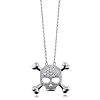 Sterling Silver Skull Crossbones Cubic Zirconia CZ Pendant Necklace