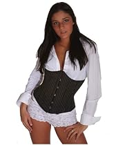 Fashion Black Steel Boned Gothic Fabric With White Strip Bustier Corset