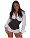 Fashion Black Steel Boned Gothic Fabric With White Strip Bustier Corset