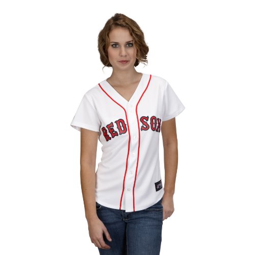 MLB Women's Boston Red Sox J.D. Drew White Home Short Sleeve 5 Button Synthetic Replica Baseball Jersey Spring 2012  (White, Large)