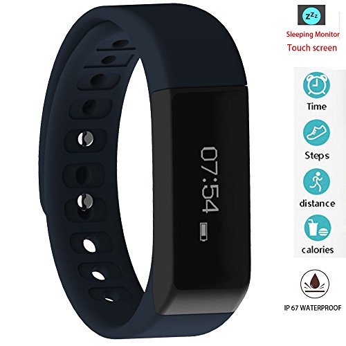 Twinbuys Smart Bracelet Bluetooth 4.0 Android iOS Touch Screen IP68 Waterproof Fitness Tracker Phone Message Notice Pedometer Distance Calories Counter Sleep Monitor Health Sport Wristband Blue