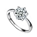 Yoursfs 18K White Gold Plated Six Prong Simulated Diamond Wedding Ring