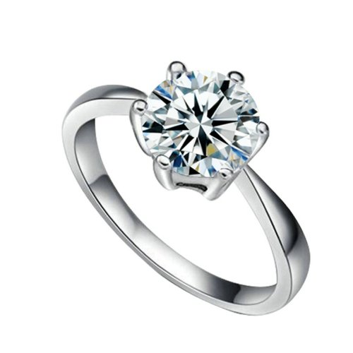Yoursfs 18K White Gold Plated Six Prong Simulated Diamond Wedding Ring