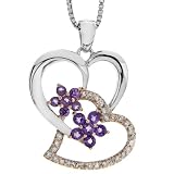Sterling Silver with Pink Gold Plated Amethyst and Diamond Double Hearts Pendant Necklace (.15 cttw, I-J Color, I2-I3 Clarity), 18"