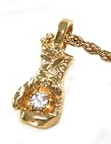 LARGE Mens 24k Gold Layered GL 3d Boxing Glove with CZ Stone Charm Necklace - 22 chain Lifetime Warranty! Comes Gift Boxed