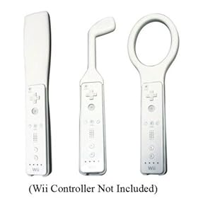 Sport Pack for Nintendo Wii Remote - Golf club, Tennis Racket, Baseball Bat - White