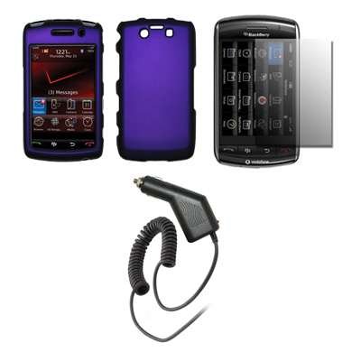 Premium Purple Rubberized Snap-On Cover Hard Case Cell Phone Protector + Snap-On Removal Tool + Crystal Clear LCD Screen Protector + Rapid Car Charger for BlackBerry Storm 2 (9550/9520)