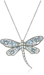 Sterling Silver and Colored Crystal Dragonfly Pendant Necklace, 18"