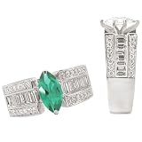 14k white gold diamond engagement ring with 9x4.5mm marquise cut Chatham emerald