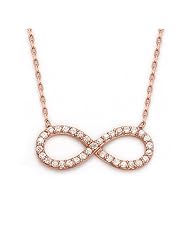 Queen Jewelers .925 Sterling Silver Rose Gold Plated 18" CZ Infinity Necklace Pendant